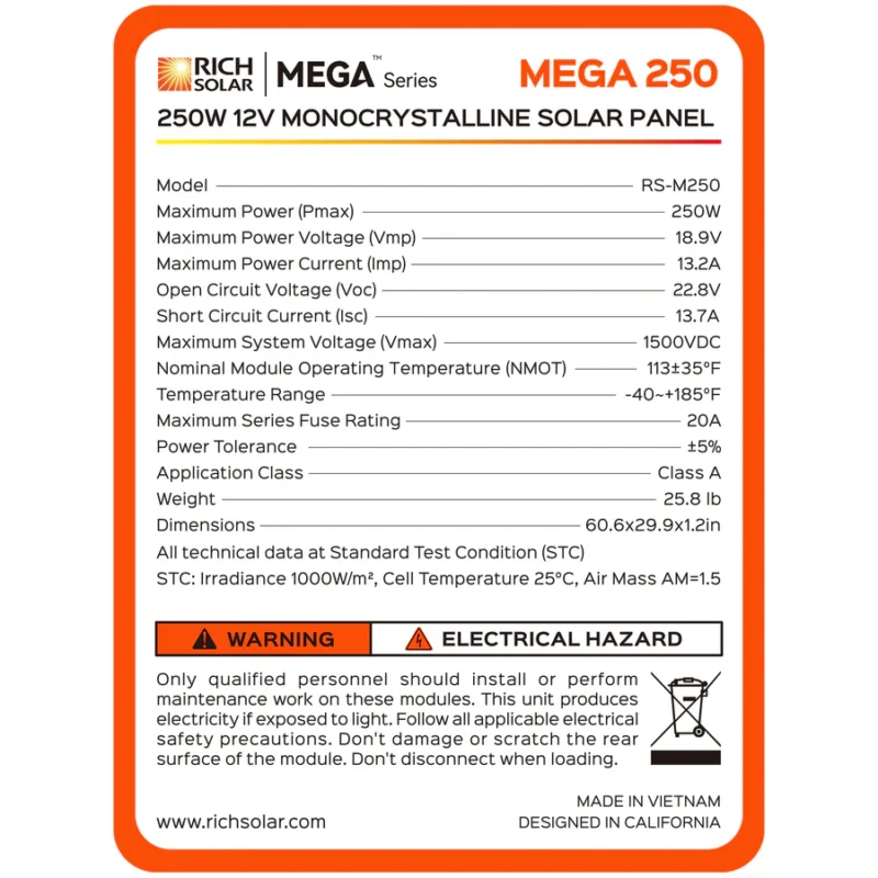 MEGA Monocrystalline 250 Watt Solar Panel - Image 8