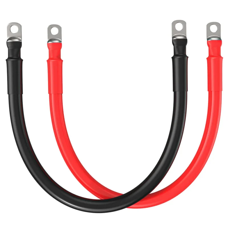 1/0 Gauge (AWG) Black and Red Pure Copper Inverter Battery Cables | Pick Length and Lugs 2 Feet Red & Black (Set) / 3/8" Both Ends