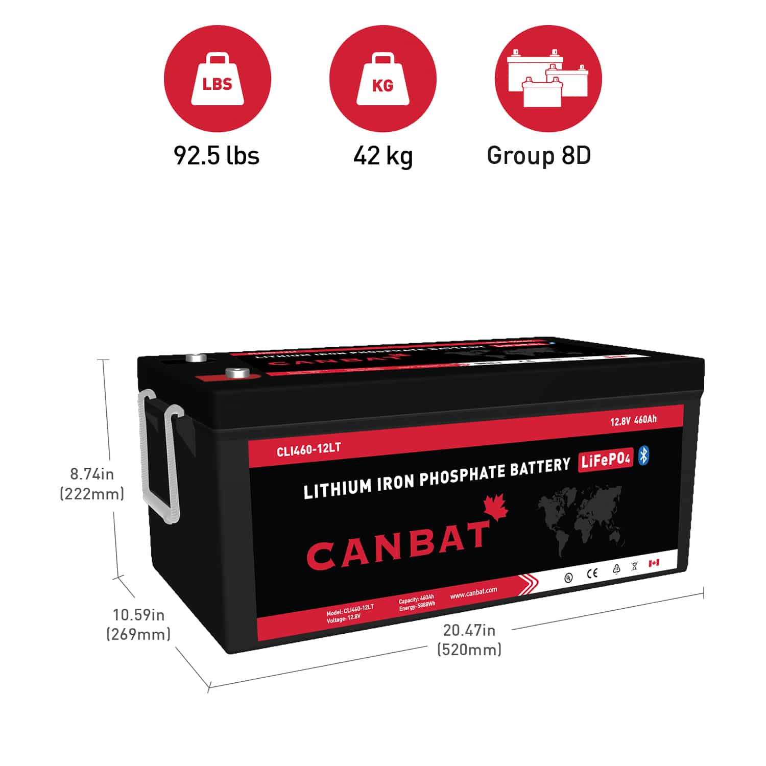 Heated 12V 460Ah Lithium Battery 2 8D lithium battery LiFePO4