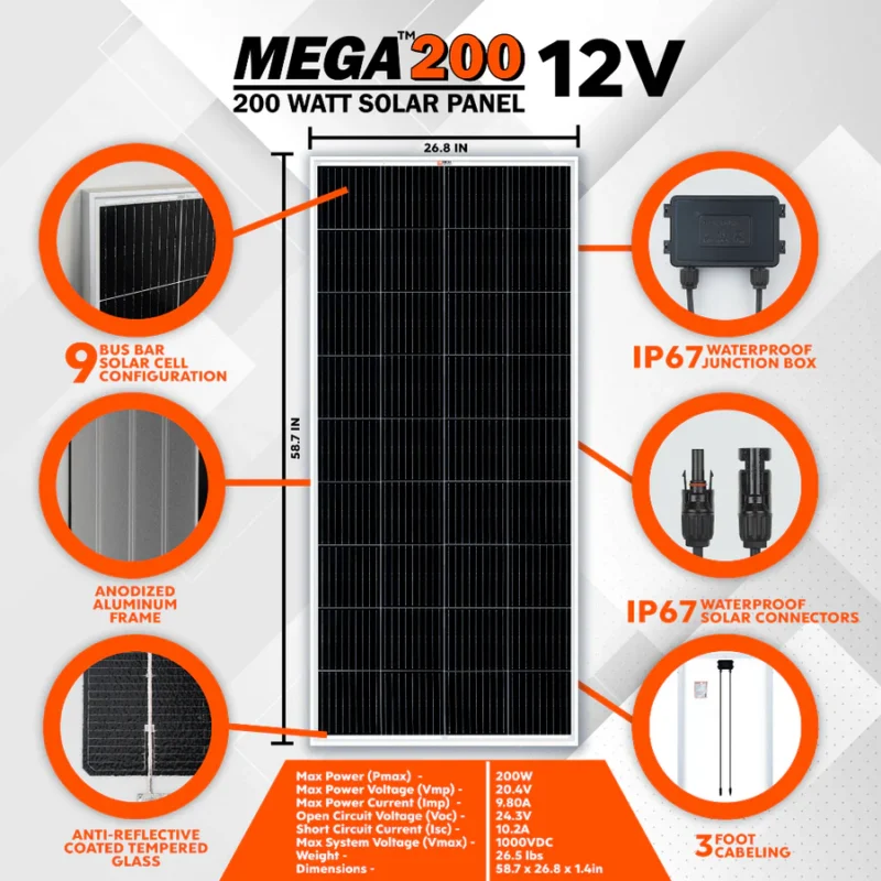 MEGA 200 Watt Monocrystalline Solar Panel - Image 5