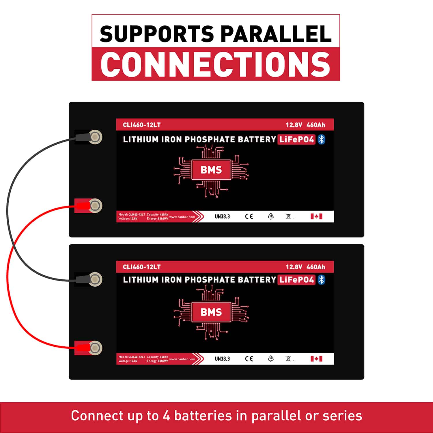 Heated 12V 460Ah Lithium Battery 4 connecting lithium batteries in parallel